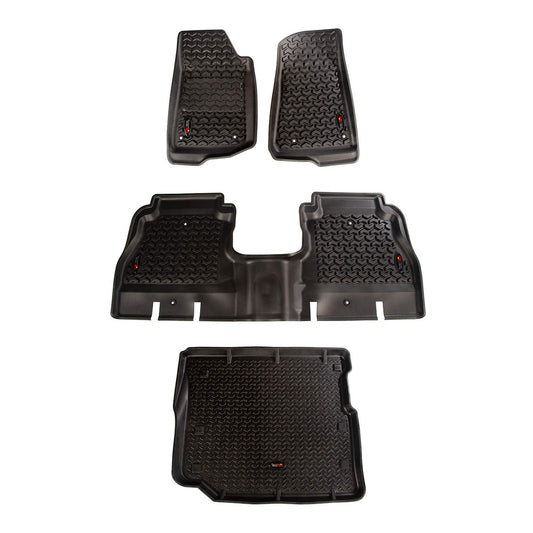 RUGGED RIDGE 12988.05 Rugged Ridge Floor Liner Set for Jeep Wrangler JLU | Front/Rear/Cargo, 4-Piece Set, Black | 12988.05 | Fits 2018-2025 Jeep Wrangler JLU 4-Door Excluding 4XE Models
