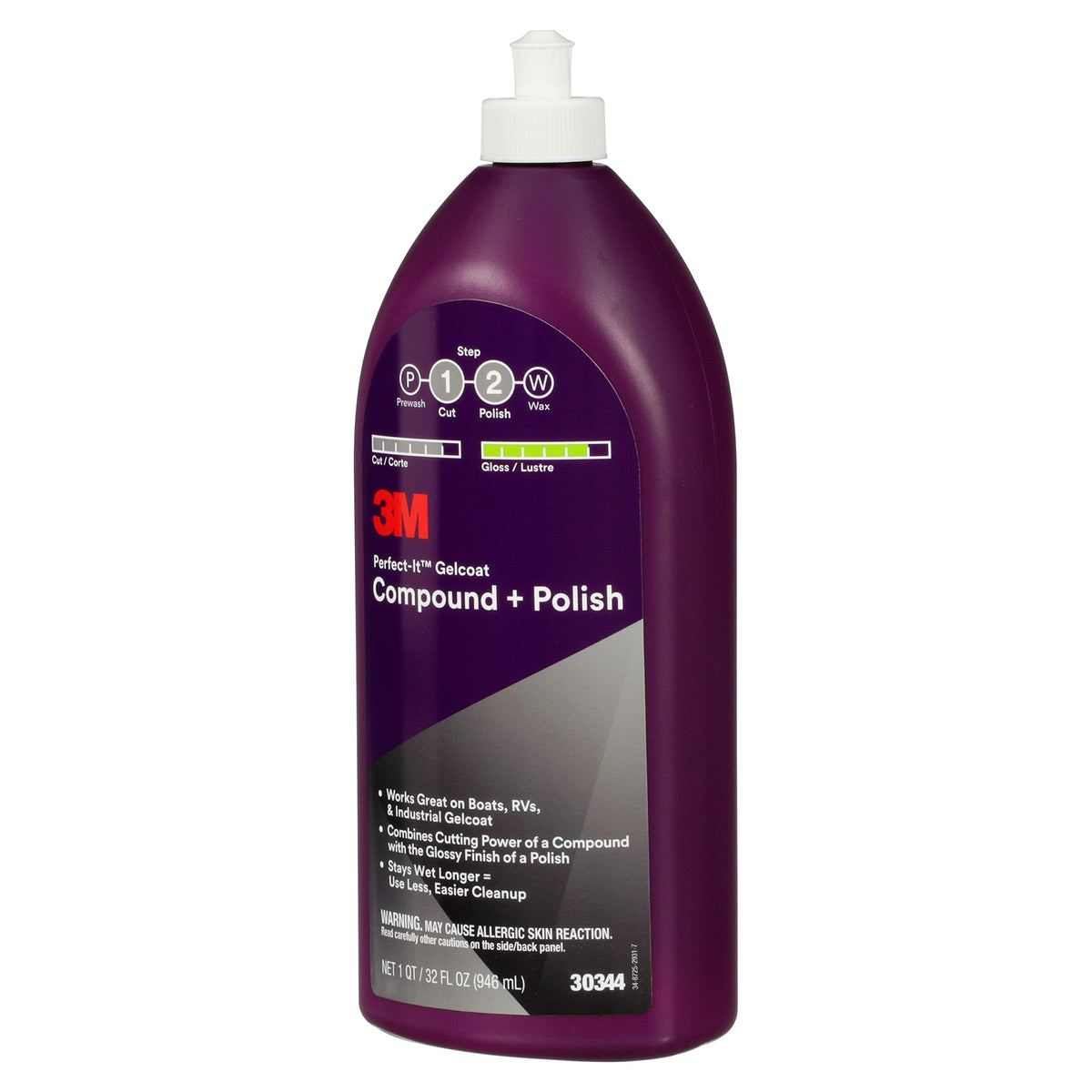 3M Perfect-It Gelcoat Compound + Polish 30344, 1 qt (32 fl oz/946 mL)