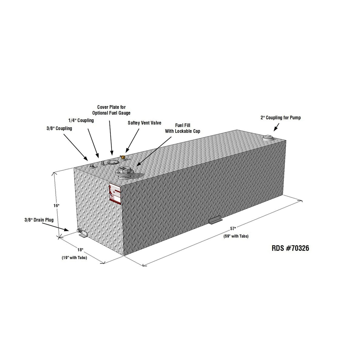RDS MFG INC 70326 RDS MFG INC Rectangular Auxiliary Fuel Tank - 69 Gallon