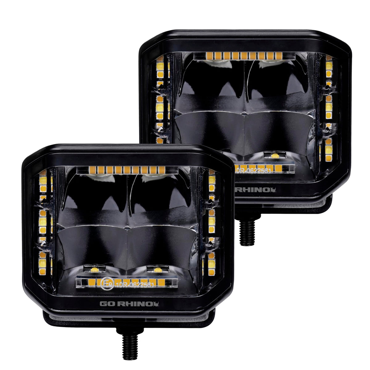 GO RHINO 750700322SCS Go Rhino Xplor Lighting: Blackout Series 4x3 LED Cube Sideline Spot Lights (Pair) | Surface Mount (Threaded Stud Mount) Aluminum, Black | 750700322SCS