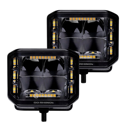 GO RHINO 750700322SCS Go Rhino Xplor Lighting: Blackout Series 4x3 LED Cube Sideline Spot Lights (Pair) | Surface Mount (Threaded Stud Mount) Aluminum, Black | 750700322SCS