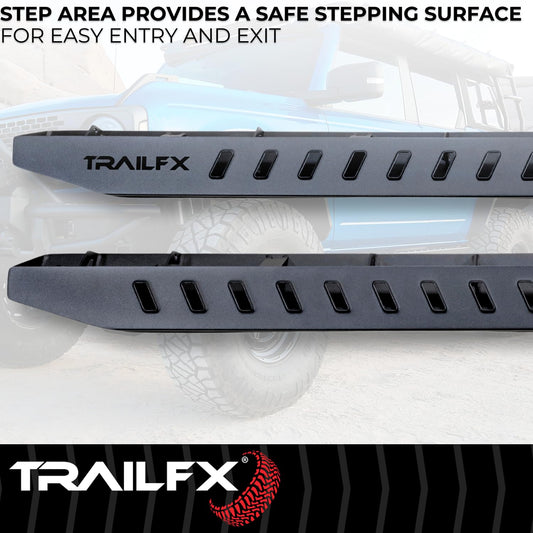 TRAILFX ORB001 TrailFX Overland Running Board Fits Ford Bronco 4 Door 2021-2025 Matte Black Powder Coated Steel Bolt On Set of 2 Nerf Bars TrailFX ORB001