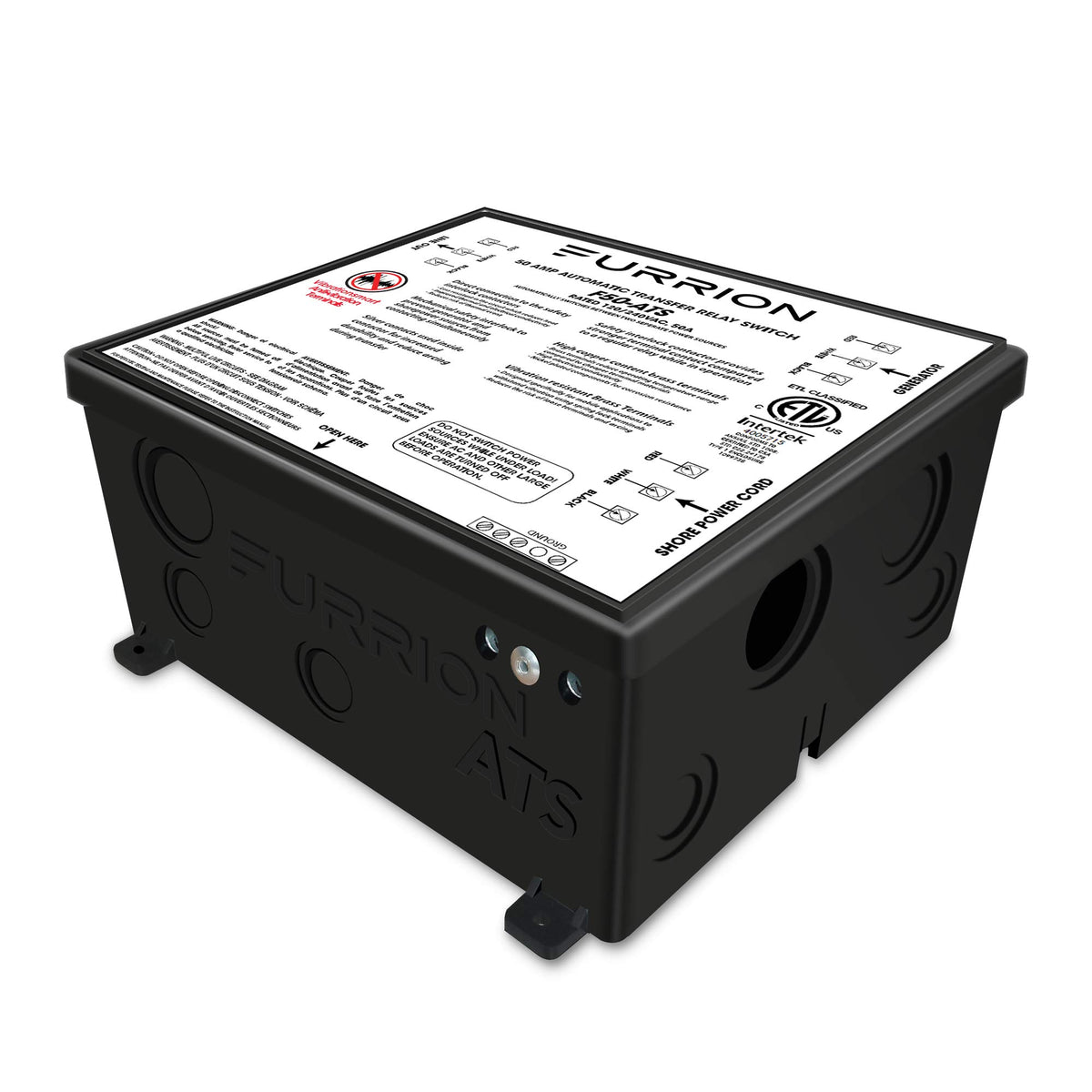 FURRION LLC F50-ATS Furrion 50 Amp Automatic Transfer Switch for RV to changeover input between 125/250Volt AC power sources. With Vibrationsmart & Climatesmart Technology- F50-ATS , Black