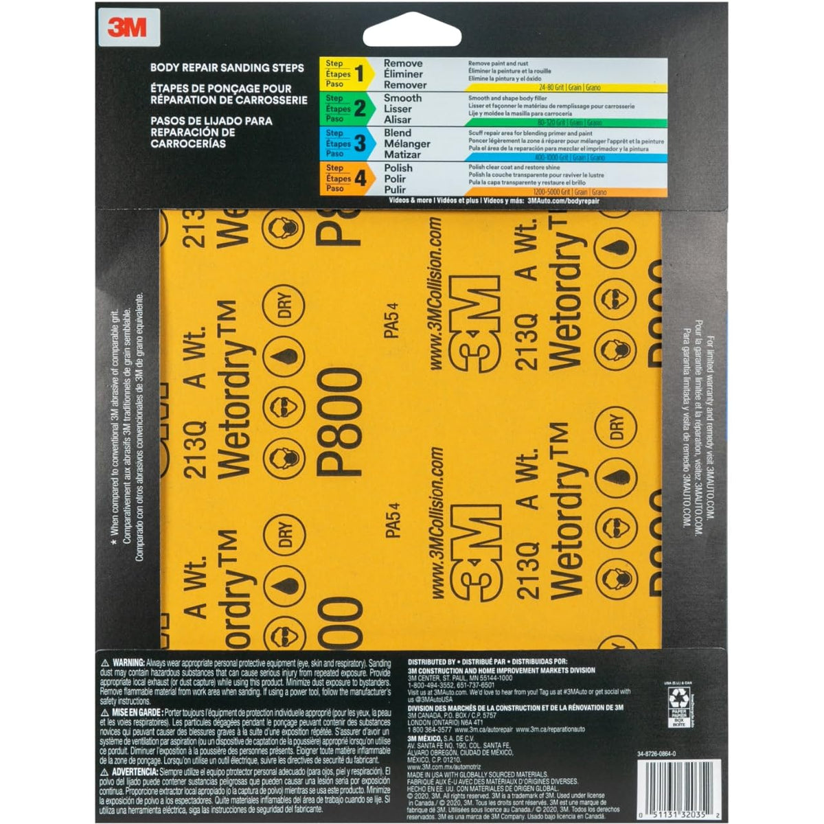 3M 32035 3M Wetordry Sandpaper, 32035, 800 Grit, 9 in x 11 in, 5 Sheets Per Pack