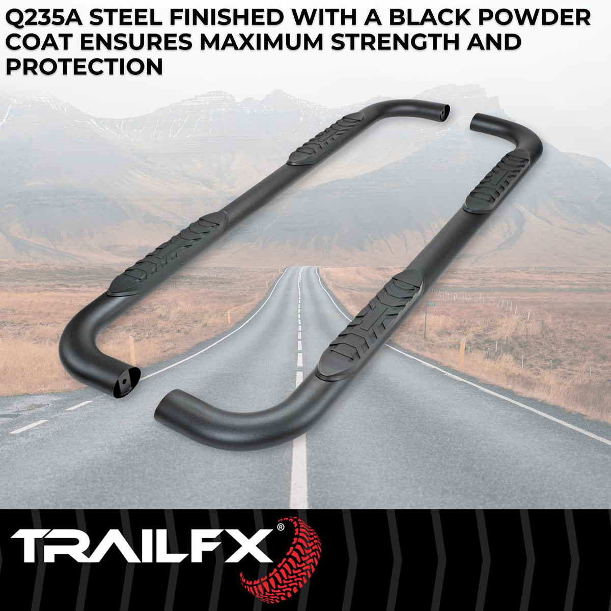 TRAILFX A1019T TrailFX 4 Inch Oval Bent Nerf Bars with Step Pads Fits 2024–2025 Toyota Tacoma Matte Black Powder-Coated Steel, Welded End Caps Rocker Panel Mount, Bolt On Install TrailFX A1019T