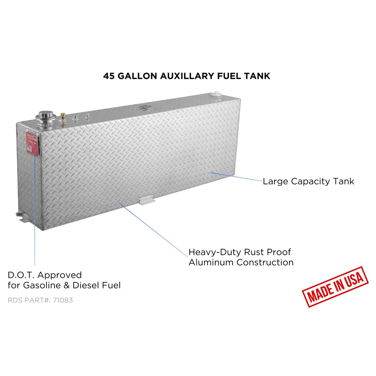 RDS MFG INC 71083 RDS MFG INC 71083 Rectangular Auxiliary/Transfer Fuel Tank - 45 Gallon Capacity