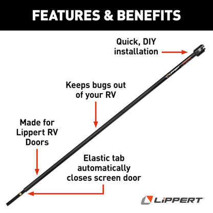 Lippert Components 730812 Lippert Screen Shot Automatic RV Screen Door Closer, 24" Length with Elastic Tab, Add-on Accessory Fits Lippert Entry Doors on 5th Wheel RVs and Travel Trailers - 730812