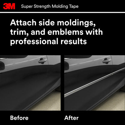 3M 03614 3M Super-Strength Molding Tape, 1/2 in x 15 ft, High Double-Sided Adhesive, Permanently Attaches Side Moldings, Trim and Emblems to Interior and Exterior of Vehicles (03614)