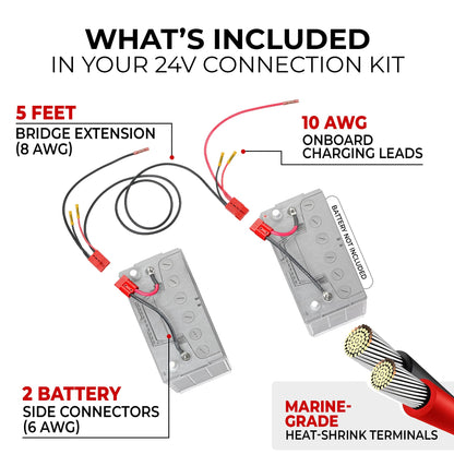 CONNECT EASE RCE24VB5CHK Connect-Ease 24V Trolling Motor Connection Kit RCE24VB5CHK | 5-Foot Series Connector for Two 12V Separated Batteries with Onboard Charging Charger Leads | Marine Grade Wires | Batteries NOT Included