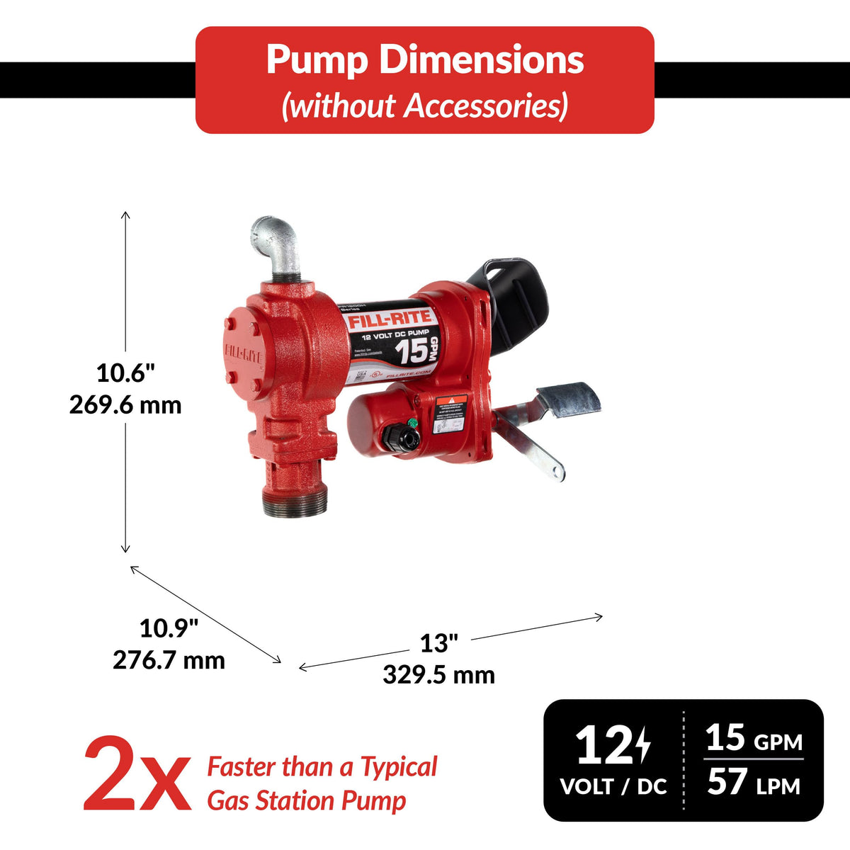 FILL RITE FR1210H Fill-Rite FR1210H 12V 15 GPM Fuel Transfer Pump with Discharge Hose & Manual Nozzle | Gasoline, Diesel, Kerosene, Ethanol & Methanol Blends & Biodiesel