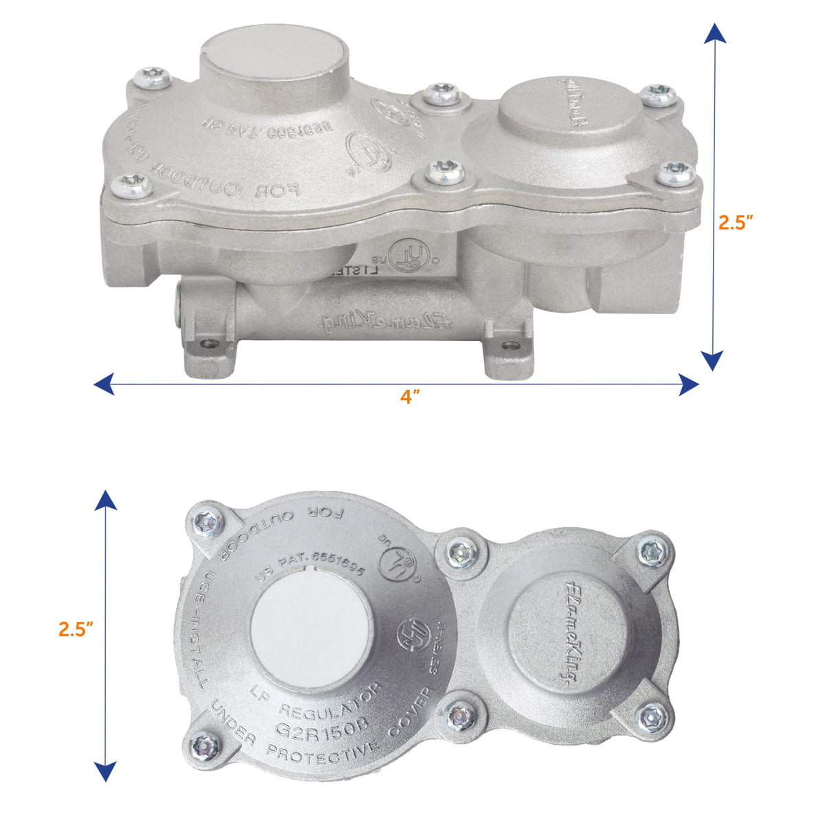 FLAME KING G2R150B Flame King 150,000 BTU Vertical Mounted 2-Stage Propane LP Regulator for RVs, Vans, Trailers, Campers, 100LB Tanks, ASME Tanks, Generators