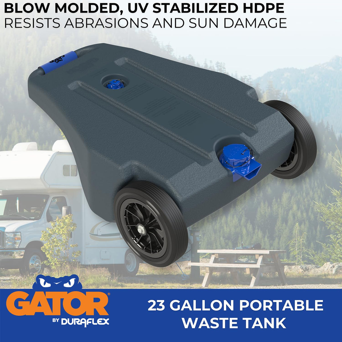 DURAFLEX 21902G Duraflex Portable Waste Holding Tank 21902G, 23 Gallon, 2 Wheel Design, Gray, Blow-Molded Polyethylene
