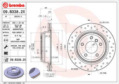 BREMBO 09B3382XC02 Brembo 09.B338.2X Xtra UV Coated vented drilled Rear Brake Rotor BMW/BMW (BRILLIANCE) OE# 34216764653