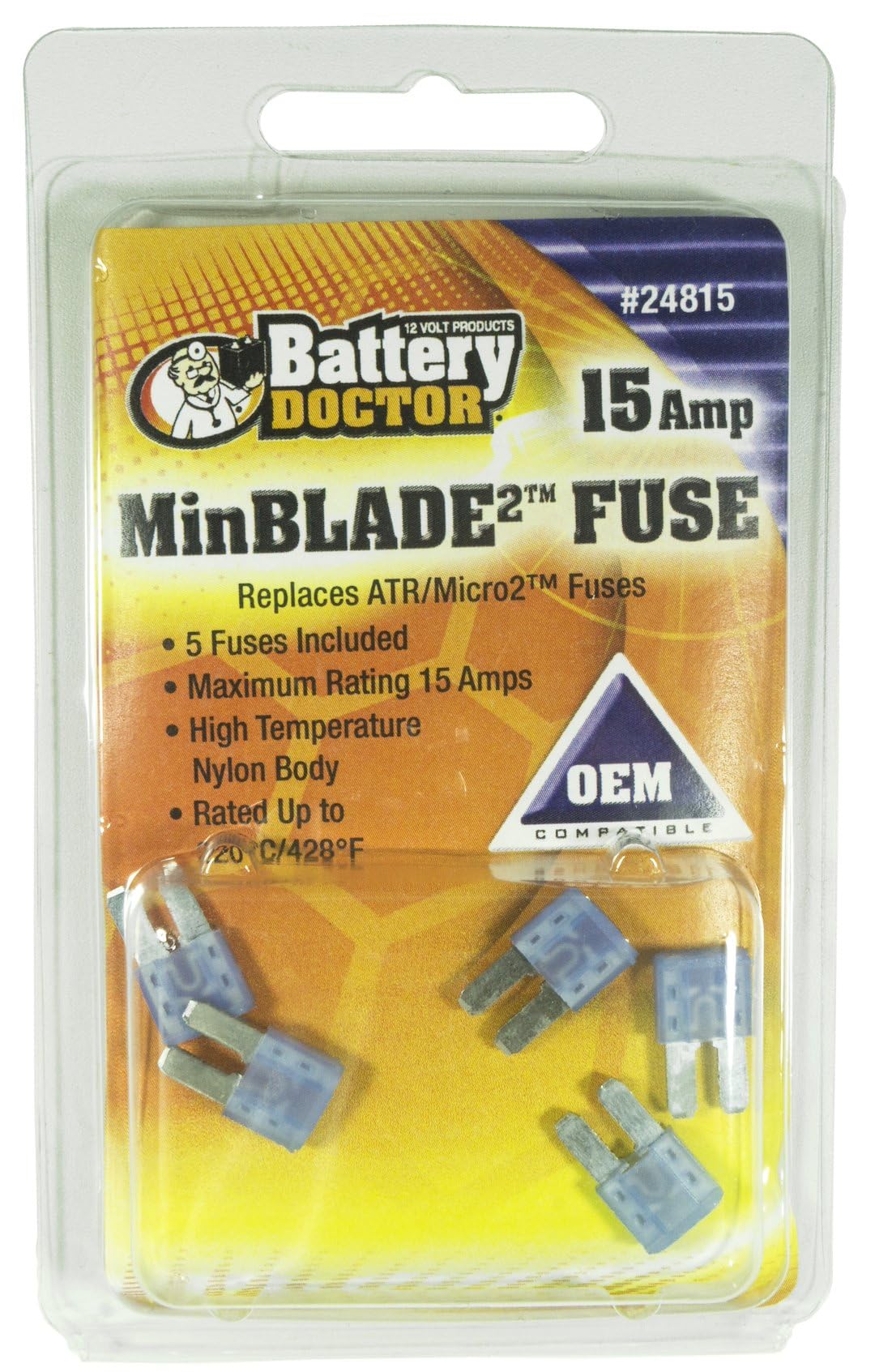 WIRTHCO 24815 WirthCo 24815 MinBlade2 Fuse - 15 Amp (Blue), 5-Pack