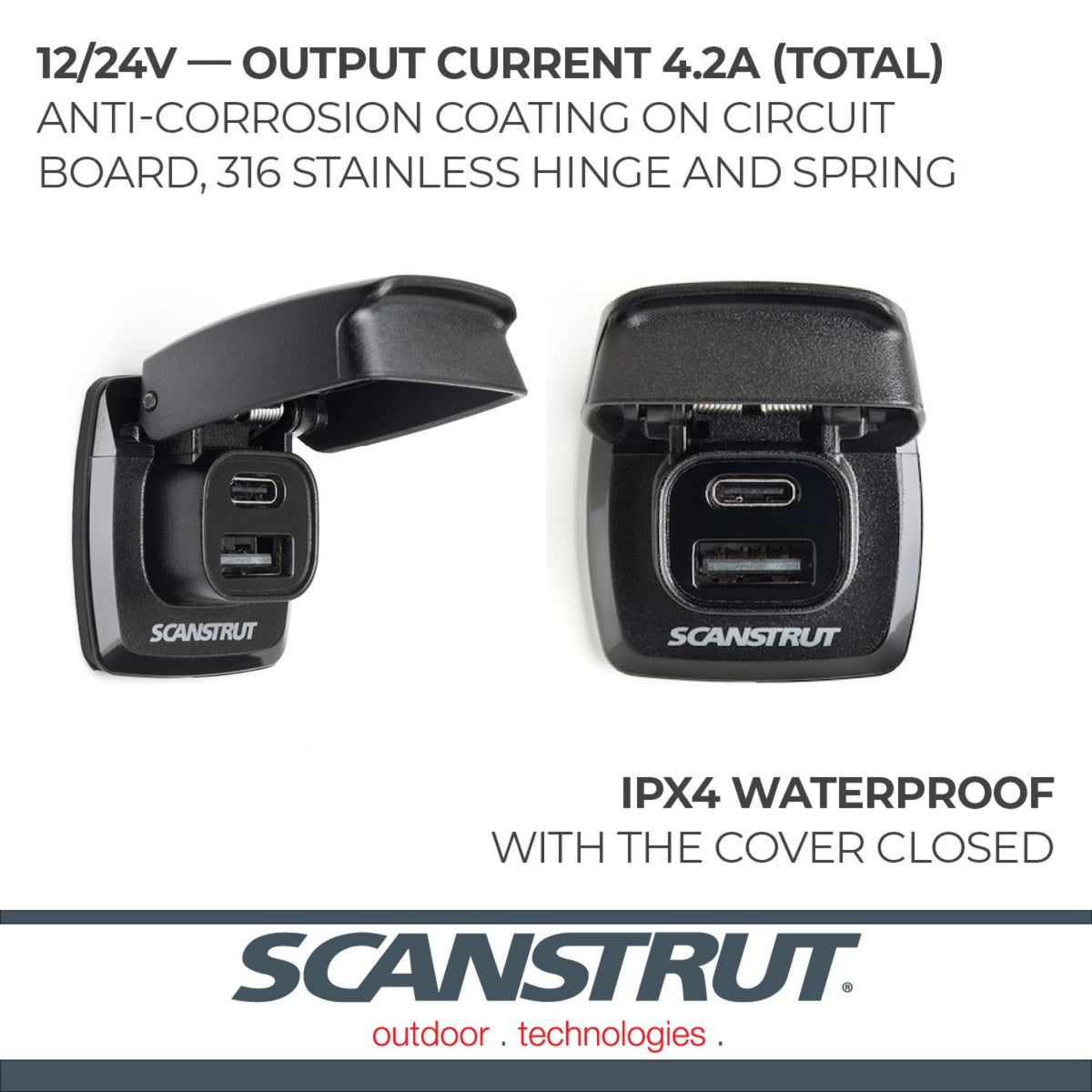 SCANSTRUT SC-USB-F1 Scanstrut SC-USB-F1 FLIP PRO FAST CHARGE DUAL USB SOCKE