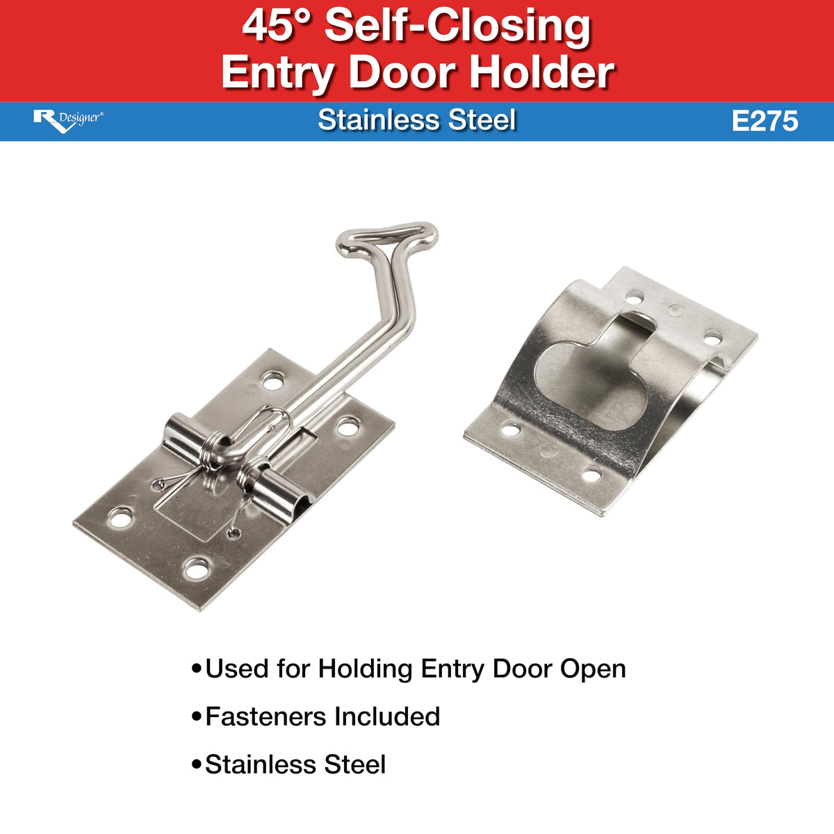 RV DESIGNER E275 RV Designer E275-45° 3" Self-Closing RV Door Holder, Stainless Steel