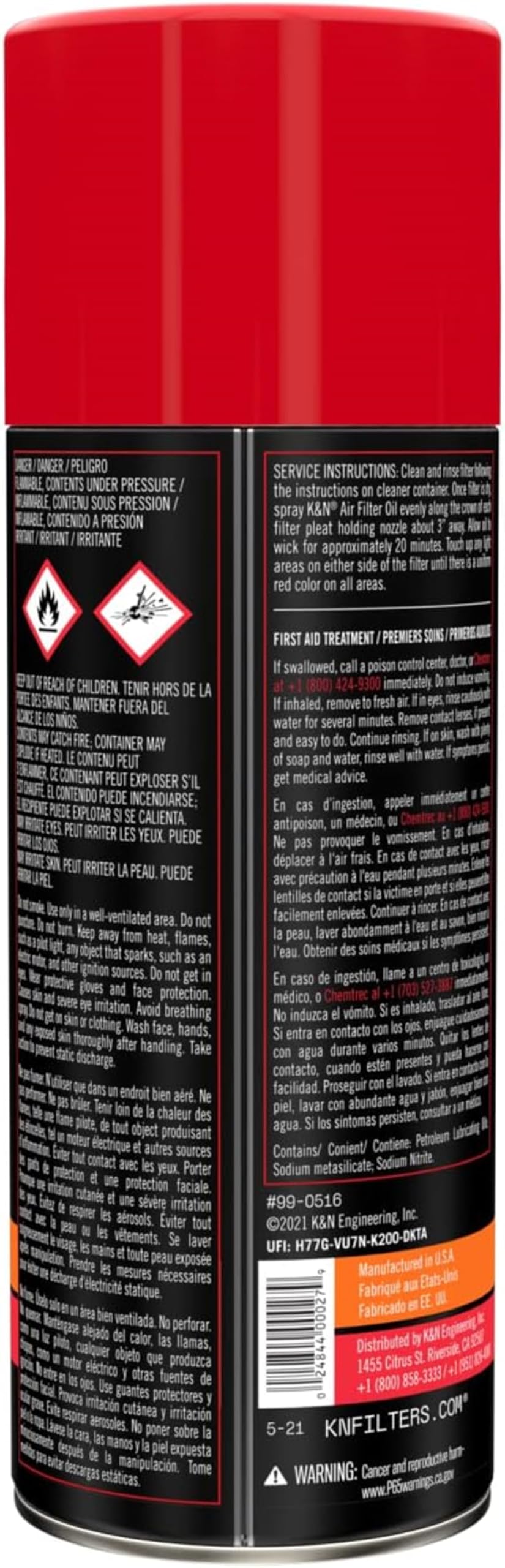 K&N FILTER 99-0516 K&N Air Filter Oil: Aerosol; Restore Engine Air Filter Performance and Efficiency, 99-0516, 347g(12.25 Oz)