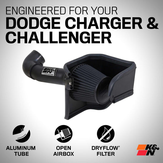 K&N FILTER 71-1542 K&N Cold Air Intake System: Dry-Flow Air Filter, Increase Performance & Acceleration: Compatible with 2005-2023 CHRYSLER/DODGE, 300C, Challenger, Charger, Magnum, 71-1542
