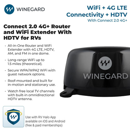 WINEGARD WF2-95B Winegard Connect 2.0 4G+ WF2-95B – Outdoor 4G LTE Router, Wi-Fi Booster & HDTV/AM-FM Antenna, Long-Range Wi-Fi