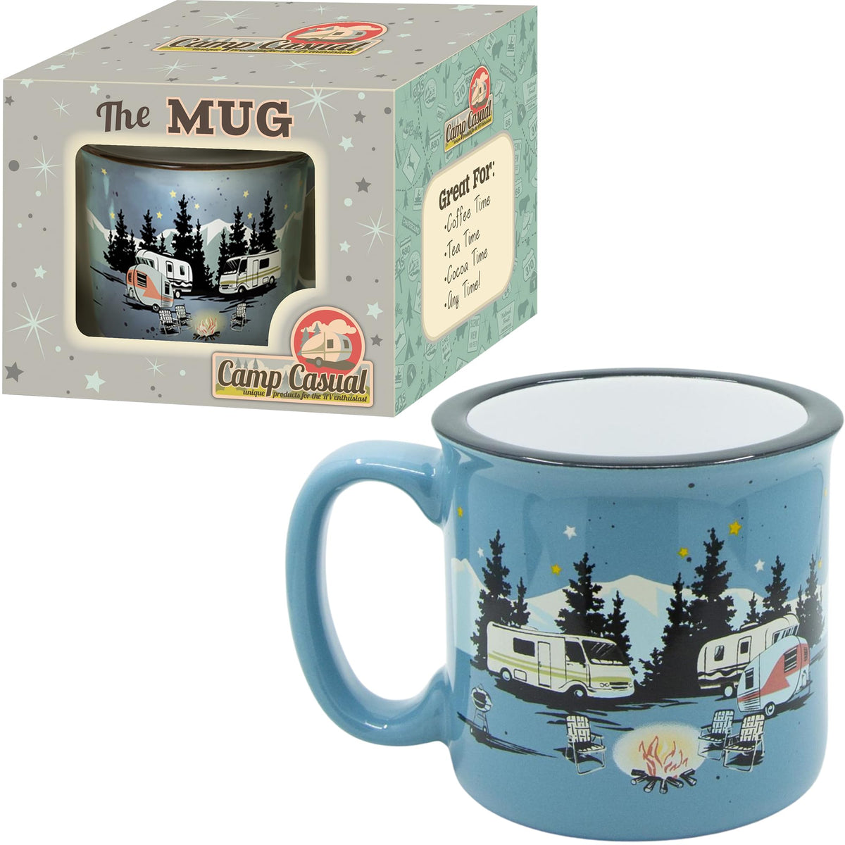 CAMP CASUAL CC-004B Ceramic Coffee Mug - 15 oz Retro Inspired Camping Mug - for Hot & Cold Drinks - Works as a Tea, Soup, & Coffee Mug - Stylish, Versatile, & Microwaveable Camping Coffee Mugs by Camp Casual