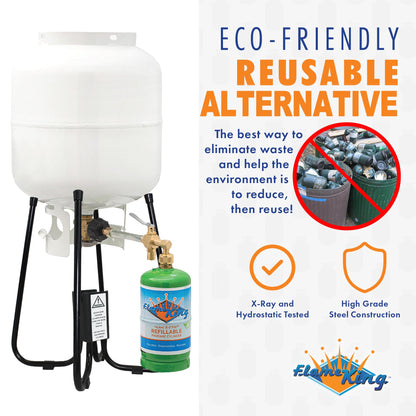 FLAME KING YSN1LBKT Flame King Refillable 1LB Empty Propane Cylinder Tank with Refill Kit and CGA600 Connection - Reusable, Safe and Legal Refill Option, DOT Compliant