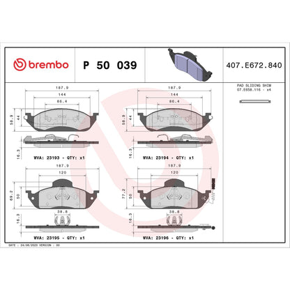 BREMBO P50039 Brembo P50039 Low-Met Front Disc Brake Pad Set MERCEDES-BENZ OE# A1634200320