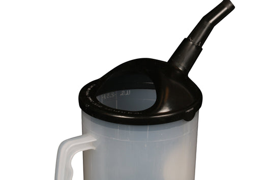 WIRTHCO 94026 WirthCo Funnel King 94026 Heavy Duty Polypropylene Graduated Measuring Container, 87 oz (2.5 L), Black 4 Inch Spout, Translucent