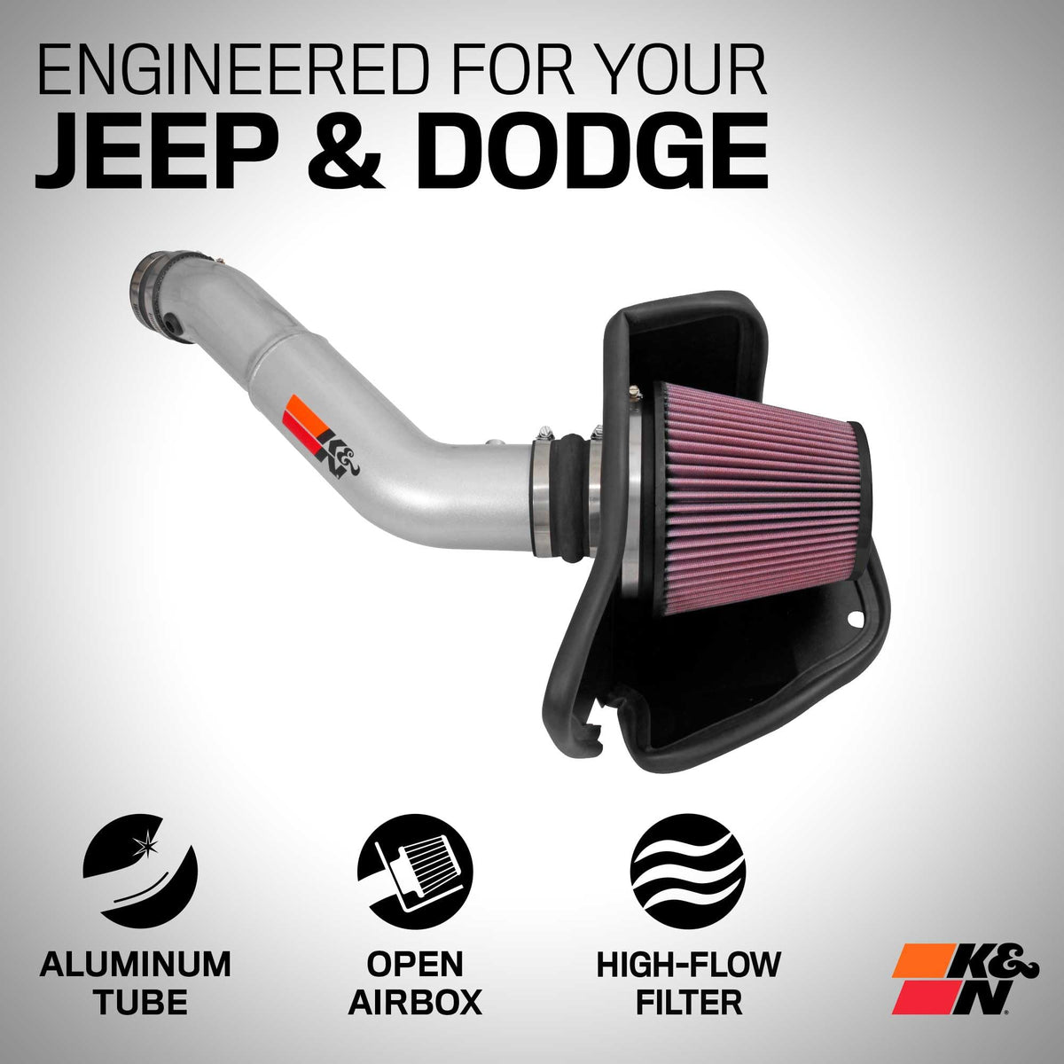 K&N FILTER 77-1572KS K&N Cold Air Intake System: High-Flow Air Filter, Increase Performance & Towing: Compatible with 2016-2026 JEEP/DODGE: Durango, Grand Cherokee, Grand Cherokee WK, 77-1572KS
