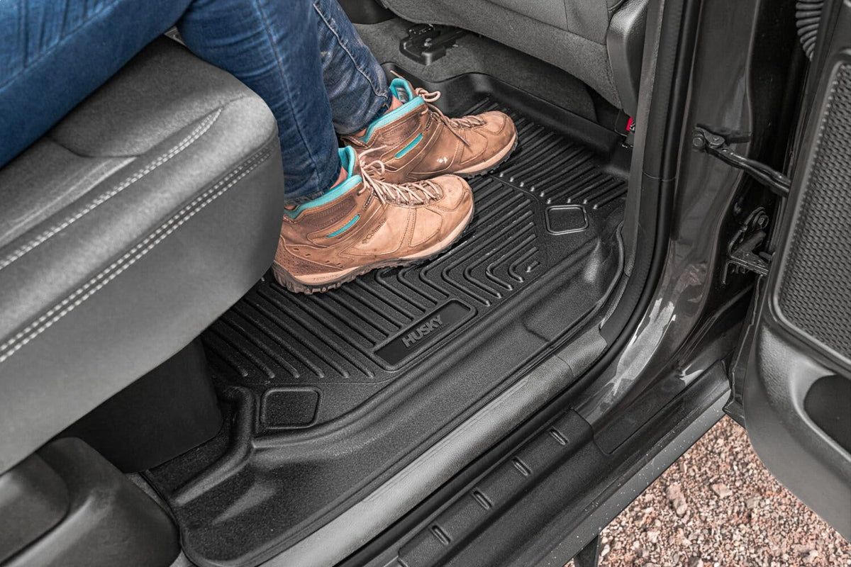 Husky Liners 54201 Husky Liners X-act Contour Floor Mats – Fits 2019-2026 Chevrolet Silverado & GMC Sierra 1500 & 2020-2026 Silv./Sierra 2500/3500 Crew CAB ONLY w/Underseat Storage – 2nd Row, 1-pc Black - 54201