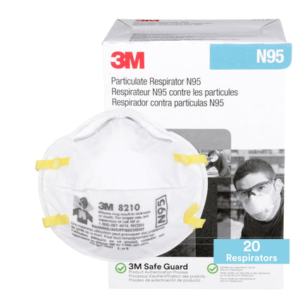 3M 46457 3M Particulate Disposable Respirator 8210, N95, Pack of 20, NIOSH APPROVED