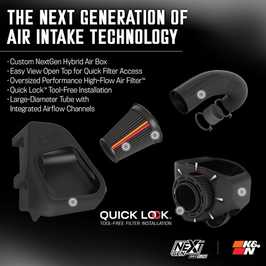 K&N FILTER 50-1578D K&N NextGen Cold Air Intake System: Dry-Flow Cotton Filter: Compatible with 2019-2024 RAM 1500; 50-1578D