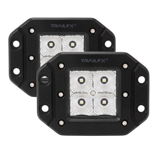 TRAILFX 2X2FMF2 Trailfx Driving/Fog Light 2X2FMF2, LED, 4 Clear LED 5 Watt Bulbs, 3 Inch Square, 90 Degree Flood Beam, Clear Polycarbonate Lens, Bracket Mount, 20 Watt Blubs Amp Draw 1.2 AMP At 12 Volts, Set Of 2
