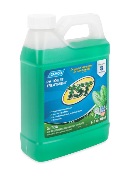 CAMCO 40226 Camco TST Fresh Scent RV Toilet Treatment - Formaldehyde Free - Breaks Down Waste And Tissue - Septic Tank Safe - Treats up to 8-40 Gallon Holding Tanks (32 Ounce Bottle) (40226)