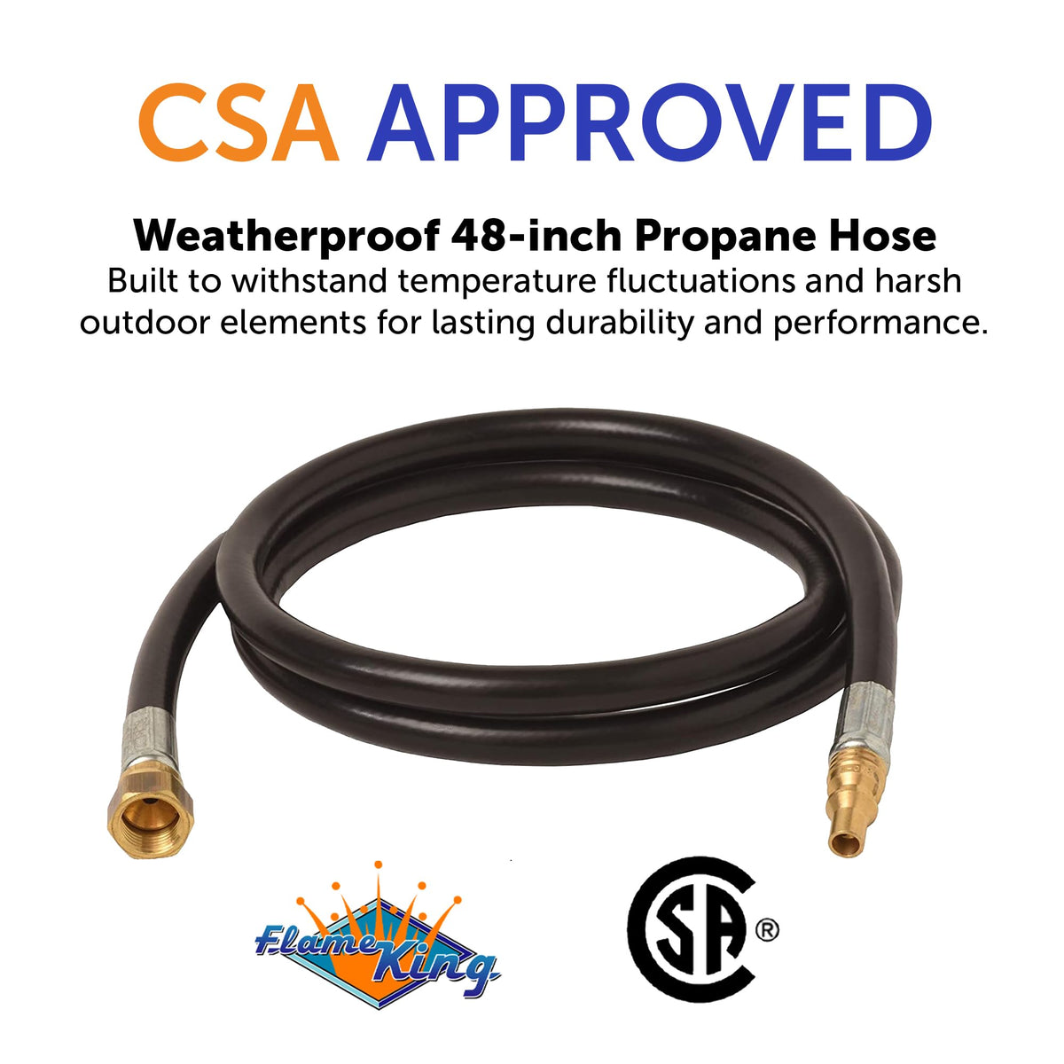FLAME KING MB100304-48 Flame King 48-inch Propane Thermo Plastic Hose Assembly, 1/4" Male Quick Disconnect Plug × 3/8" Female Flare Swivel, with 1/4" ID Hose for RV, Van, and Trailer