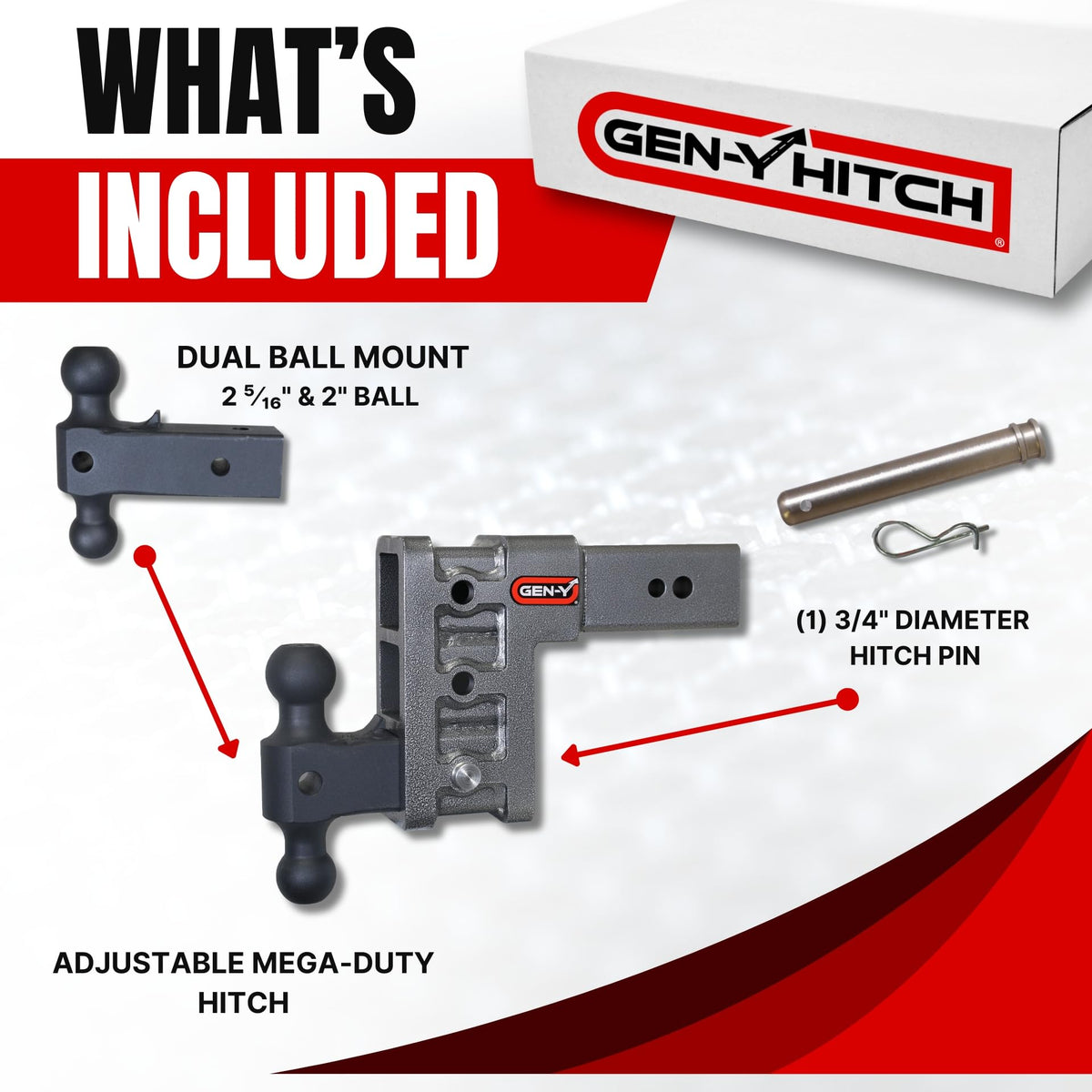GEN-Y HITCH GH-1713 GEN-Y Hitch Tow Hitch for 3" Receiver - 6" Drop/Rise with 3 Adjustable Positions, Includes Dual Ball Mount and Locking Pin, 32,000 lbs Towing Capacity, 3,500 lbs Tongue Weight, Silver