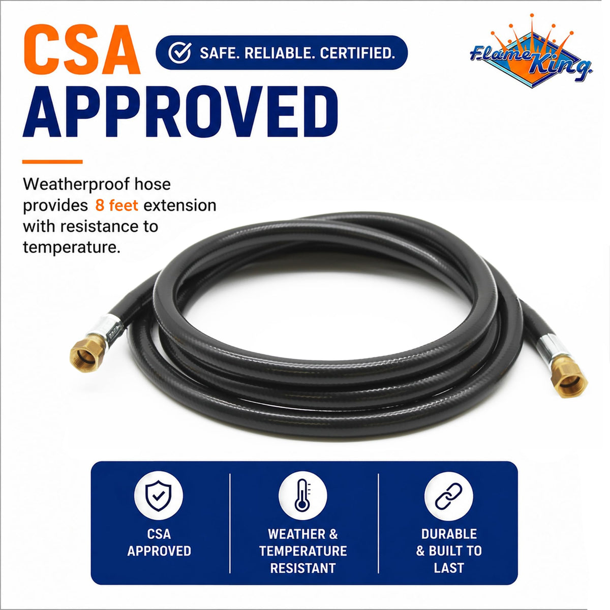 FLAME KING MB100159-96 Flame King 96-inch 3/8" ID Thermoplastic Propane Hose with female flare swivels