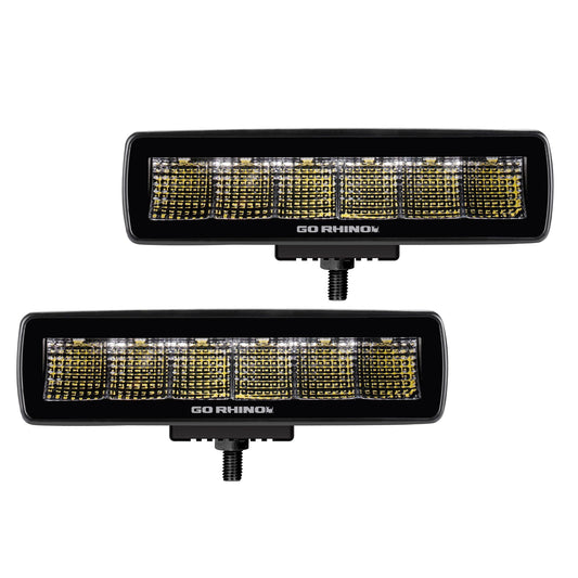GO RHINO 750300621FBS Go Rhino Xplor Lighting: Blackout Series Sixline Flood Light Kit (Pair) | Surface Mount (Threaded Stud Mount) Aluminum, Black | 750300621FBS