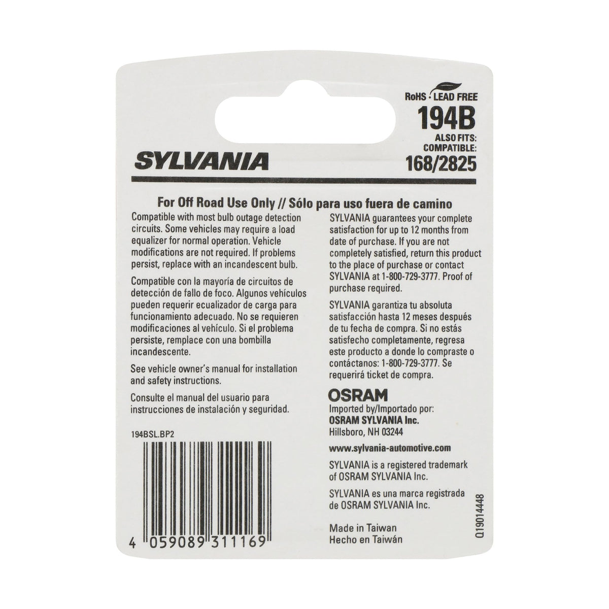 SYLVANIA 194BSL.BP2 SYLVANIA 194 T10 W5W LED Blue Mini Bulb, Interior Light, 2 Bulbs