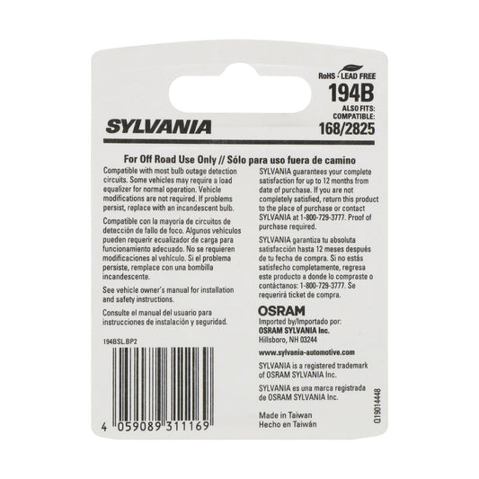 SYLVANIA 194BSL.BP2 SYLVANIA 194 T10 W5W LED Blue Mini Bulb, Interior Light, 2 Bulbs