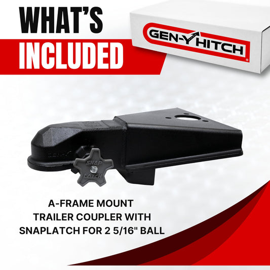 GEN-Y HITCH GH-24003 GEN-Y Hitch A-Frame Mount Trailer Coupler with SnapLatch for 2 5/16" Ball, 21,000 lbs Towing Capacity, 2,100 lbs Tongue Weight, Made in USA, Black