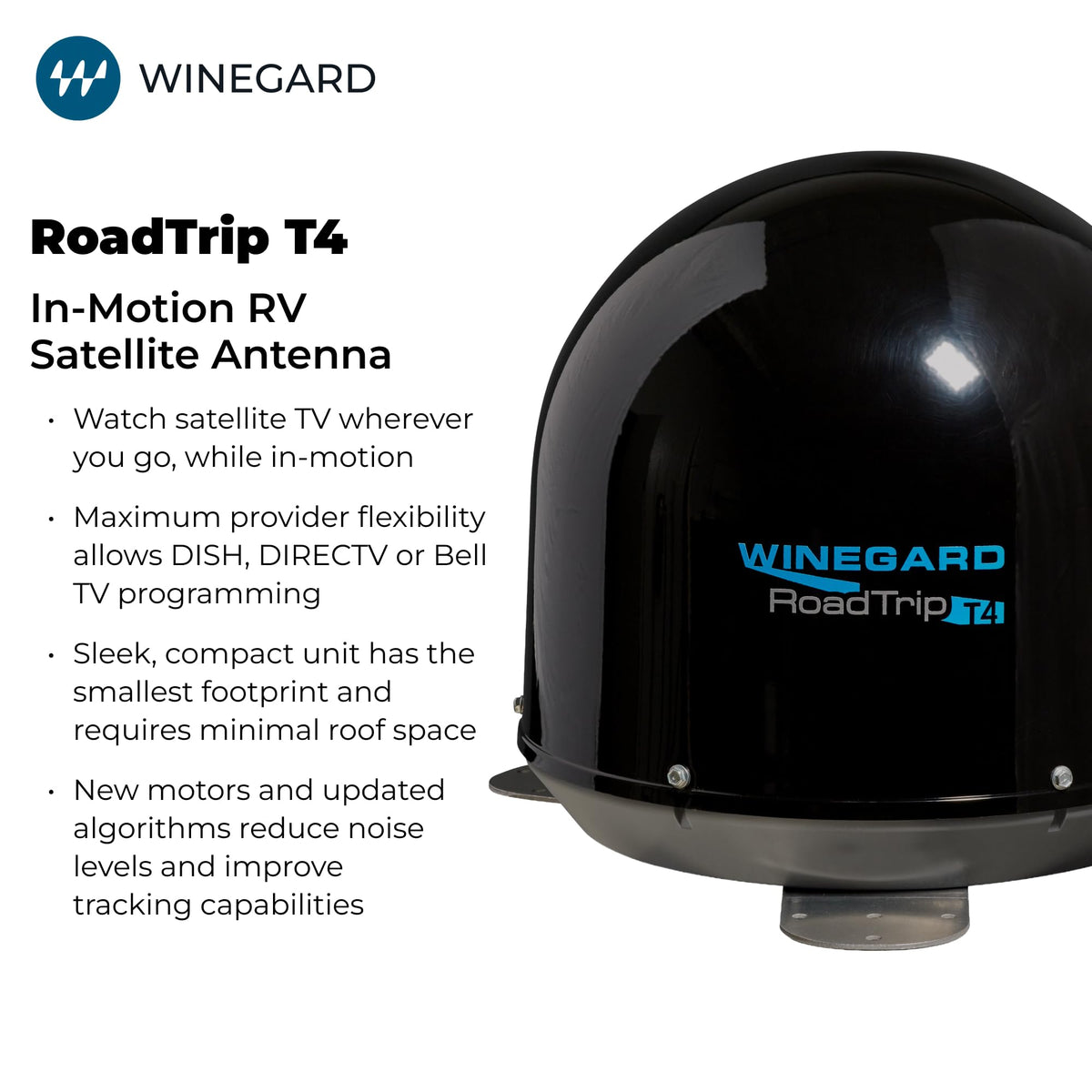 WINEGARD RT2035T Winegard RT2035T Roadtrip T4 in-Motion RV Satellite Antenna - Automatic Multi-Satellite Tracking - Roof Mount Dome - High-Performance Mobile TV - Black