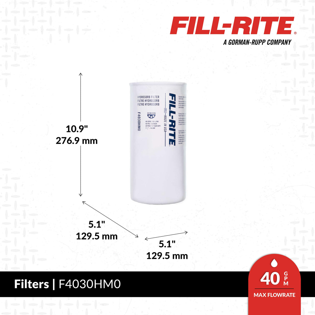 FILL RITE F4030HM0 Fill-Rite F4030HM0 30 Micron Water Detecting Fuel Filter – 1.5"-16 UNF, 40 GPM High-Flow Replacement for Diesel & Gasoline Fuel Systems