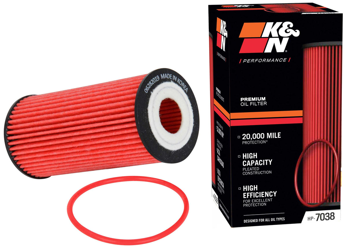 K&N FILTER HP-7038 K&N Oil Filter: 20,000 Mile Engine Protection, High Efficiency, HP-7038