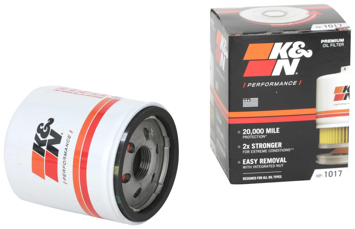 K&N FILTER HP-1017 K&N Oil Filter: 20,000 Mile Engine Protection with Wrench Off Nut, HP-1017