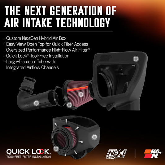 K&N FILTER 50-3092 K&N NextGen Cold Air Intake System: High-Flow Cotton Filter: Compatible with 2016-2024 Chevrolet: Camaro SS, 50-3092