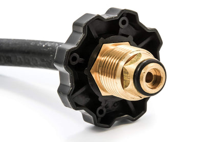 CAMCO 59123 Camco Propane Brass 4 Port Tee- Comes with 5ft and 12ft Hoses, Allows for Connection Between Auxiliary Propane Cylinder and Propane Appliances (59123), Black