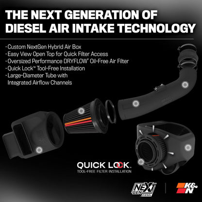 K&N FILTER 50-3101D K&N NextGen Diesel Dryflow Cold Air Intake: Compatible with 2017-2019 Chevrolet/GMC; Silverado 2500 HD; Silverado 3500 HD; Sierra 2500 HD; Sierra 3500 HD; 50-3101D