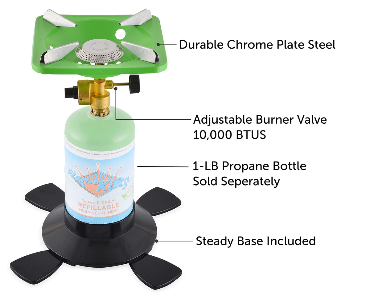 FLAME KING YSNVT-508 Flame King YSNVT-508 Portable BottleTop Camping Stove with Stable Lightweight Base Stand, Great for Outdoor Cooking, Backpacking, Compatible with 1LB Propane Gas Bottle