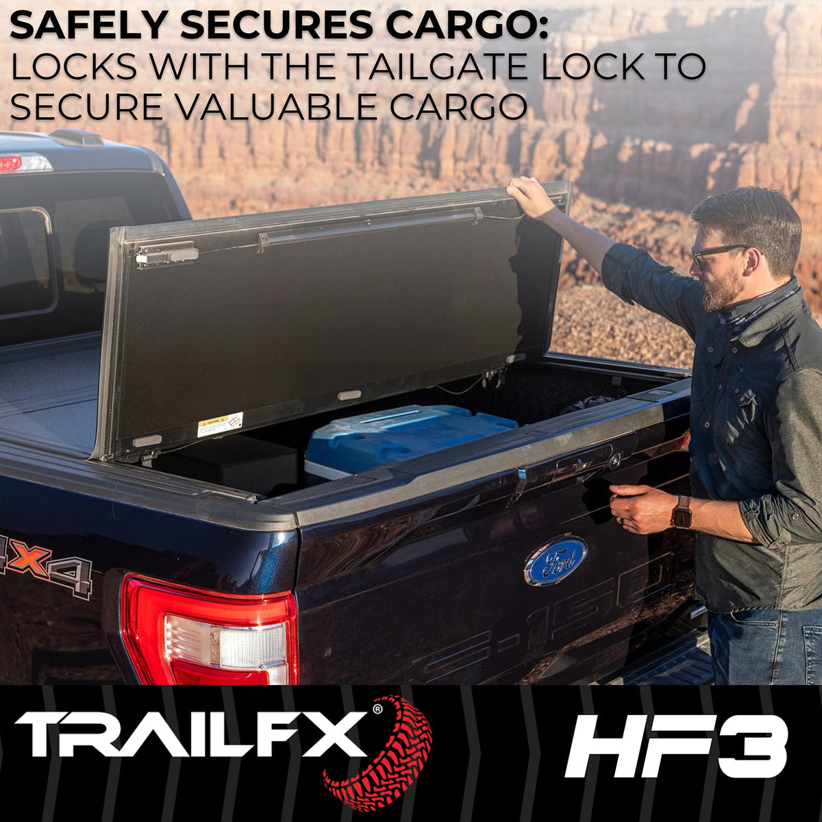 TRAILFX TFX8011 TrailFX Hard Tri-Fold Truck Bed Tonneau Cover Fits 2019-2025 Ram 1500 6.5 Foot Bed No RamBox Gloss Black Aluminum Low Profile Lockable 3-Panel Folding Design TrailFX TFX8011 HF3