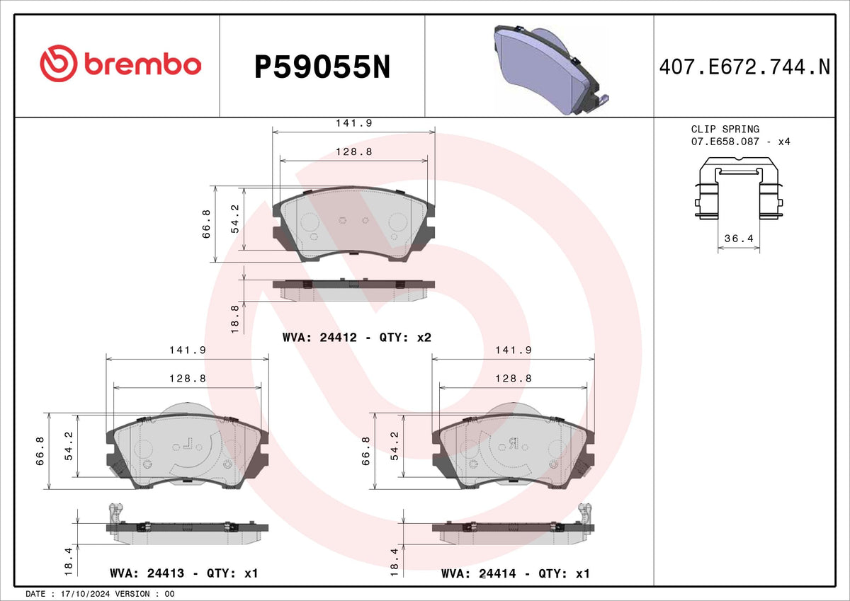 BREMBO P59055N Brembo P59055N Premium Ceramic Front Disc Brake Pad Set BENTLEY/BUICK/BUICK (SGM)/CHEVROLET/CHEVROLET (SGM)/HOLDEN/OPEL/SAAB/VAUXHALL OE# 13237751